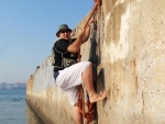Nick Trying To Climb Onto The Block
